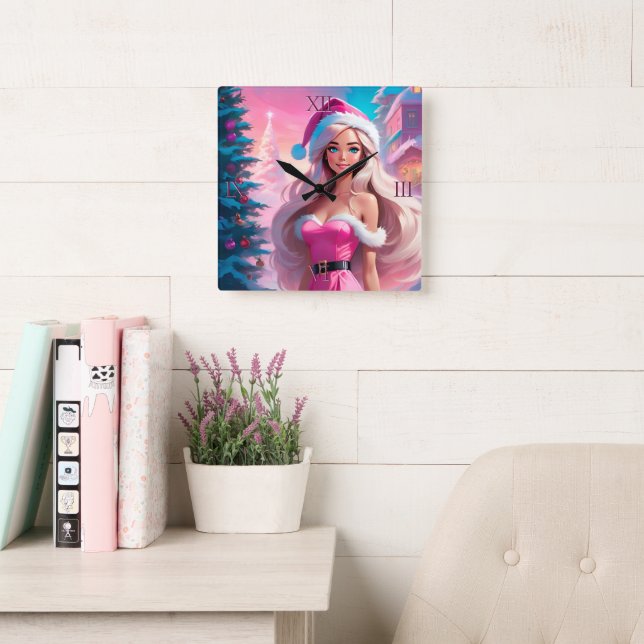 Snygg Rosa Julflicka 01 Fyrkantig Klocka (Läsesal)