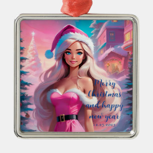 Snygg Rosa Julflicka 01 Julgransprydnad Metall