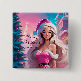 Snygg Rosa Julflicka 01 Knapp