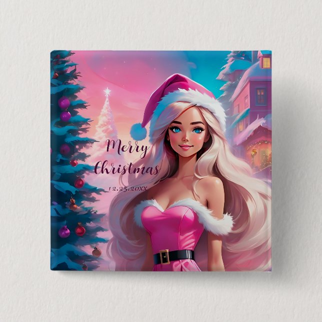 Snygg Rosa Julflicka 01 Knapp (Framsida)