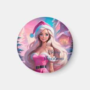 Snygg Rosa Julflicka 01 Magnet