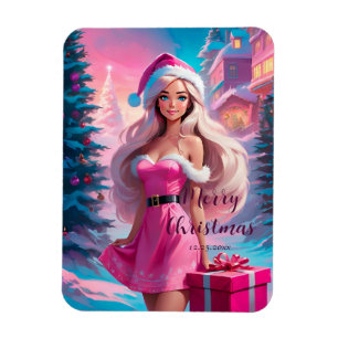 Snygg Rosa Julflicka 01 Magnet