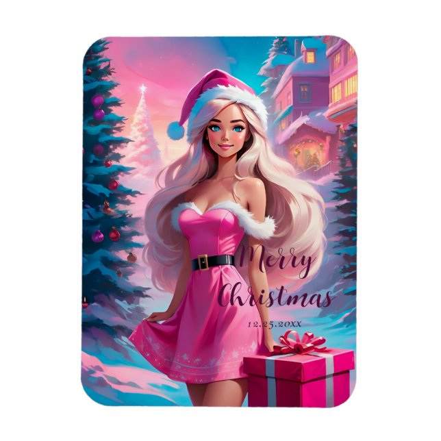Snygg Rosa Julflicka 01 Magnet (Vertikal)