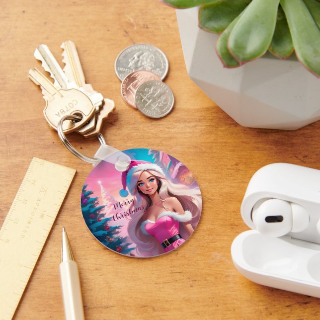Snygg Rosa Julflicka 01 Nyckelring (Skrivbord)