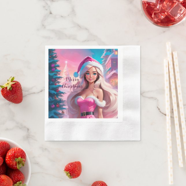 Snygg Rosa Julflicka 01 Pappersservett (Insitu)