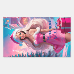 Snygg Rosa Julflicka 01 Rektangulärt Klistermärke