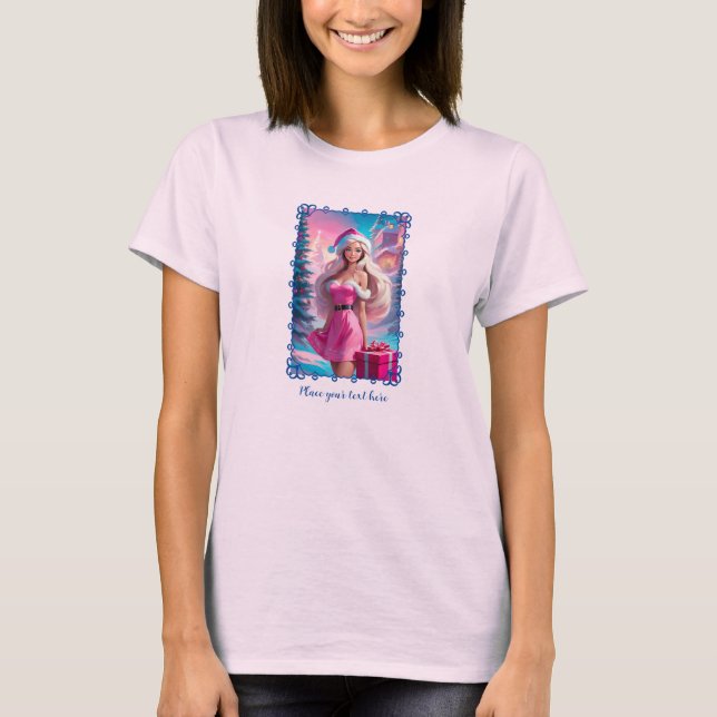 Snygg Rosa Julflicka 01 T Shirt (Framsida)