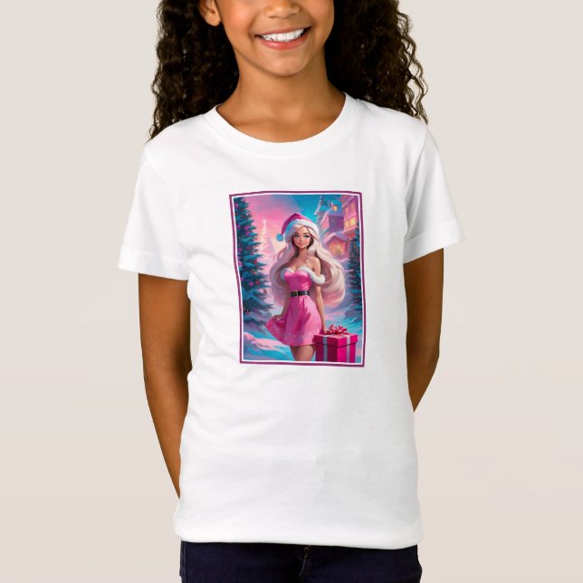 Snygg Rosa Julflicka 01 T Shirt (Framsida)