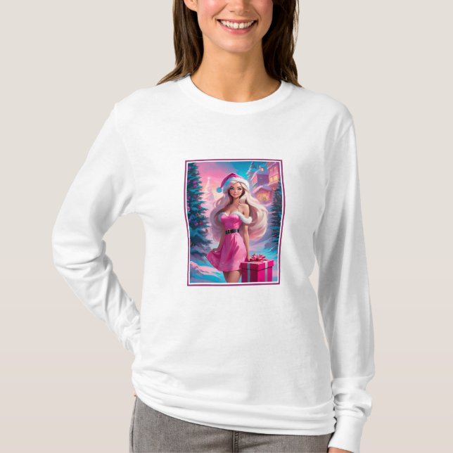 Snygg Rosa Julflicka 01 T Shirt (Framsida)