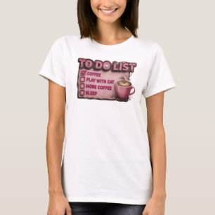 Snygg Rosa KAFÉ LEK MED KATT Konst Design T Shirt