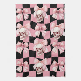 Snygg rosa köksskelett Halloween Kökshandduk
