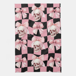 Snygg rosa köksskelett Halloween Kökshandduk
