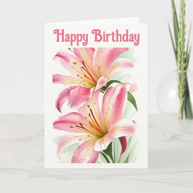 Snygg Rosa Lilies Birthday Kort (Framsida)
