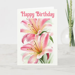 Snygg Rosa Lilies Birthday Kort