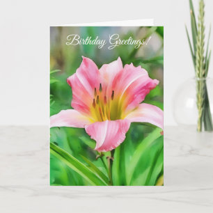 Snygg Rosa Lily Flower Blommigt Art Birthday Kort