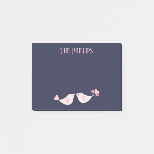 Snygg Rosa Love birds på blå bakgrund Post-it Block (Framsida)