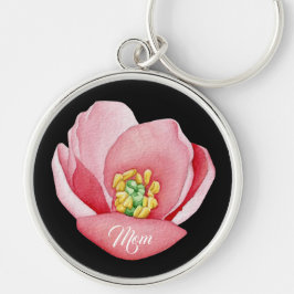 Snygg Rosa Magnolia Flower | MAMMA Rund Silverfärgad Nyckelring