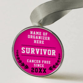 Snygg rosa medalj för canceröverlevare medvetenhet julgransprydnad metall