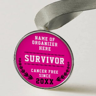 Snygg rosa medalj för canceröverlevare medvetenhet julgransprydnad metall