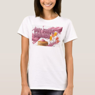 Snygg Rosa MEN FÖRST BRUNCH Textdesign T Shirt