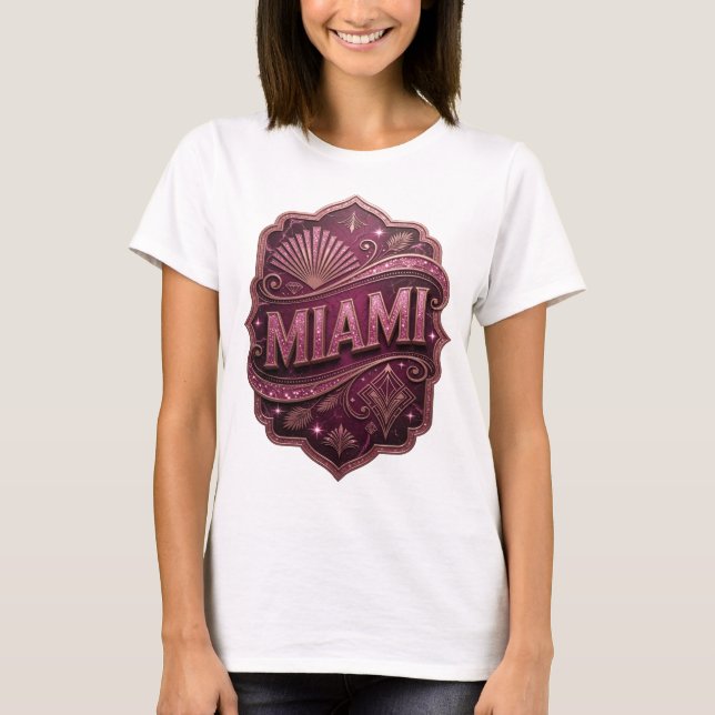 Snygg rosa MIAMI-grafisk t-shirt (Framsida)
