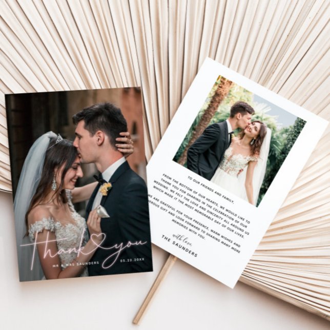 Snygg Rosa Neon Sign Bröllop Photo Tack Kort (Skapare uppladdad)