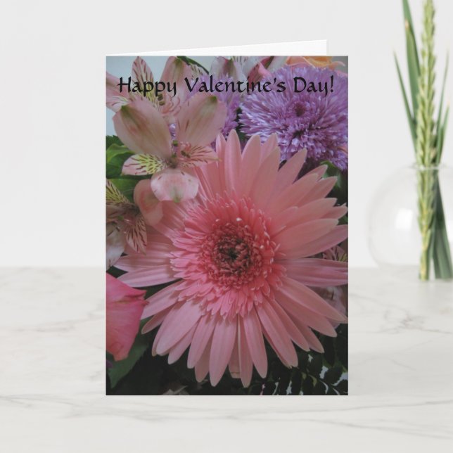 Snygg Rosa och Lila blommor Valentindagen Helgkort (Framsida)