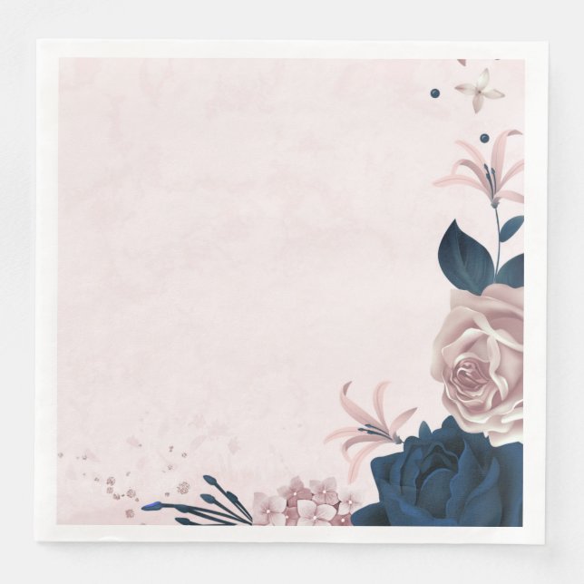 Snygg rosa och marinblommor & löv pappersservett (Framsida)