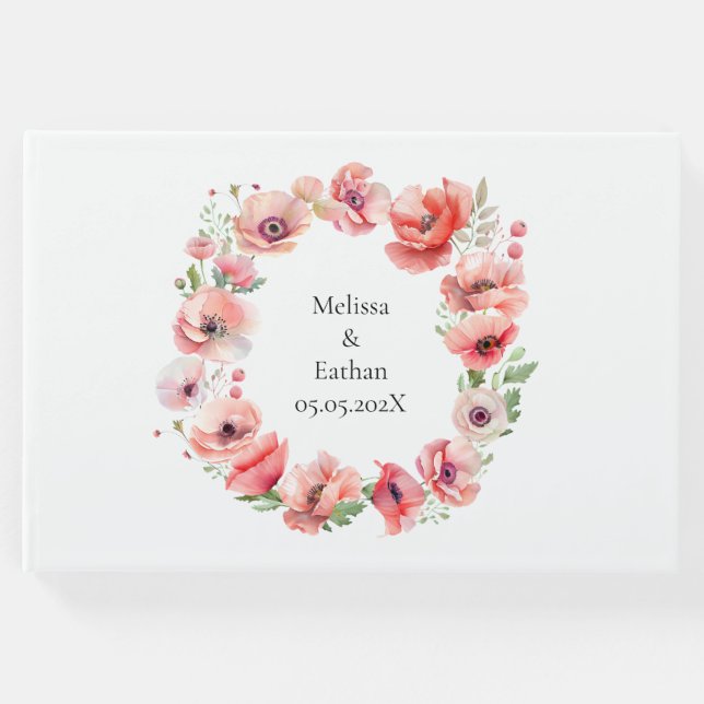 Snygg rosa och röd vallmoblomma gästböcker (Framsida)