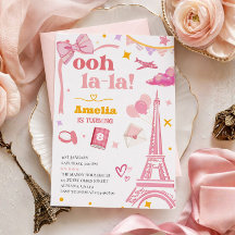 Snygg rosa Paris Eiffeltorn Inbjudan Randig