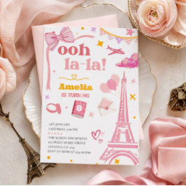 Snygg rosa Paris Eiffeltorn Inbjudan Randig