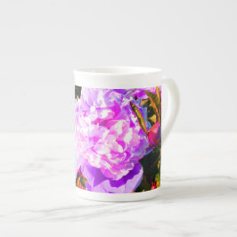 Snygg Rosa Peonies Round Benporslin Mugg