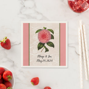 Snygg Rosa Peony på Lacey Tittar Damask och Namn Pappersservett