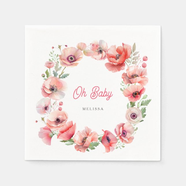 Snygg Rosa Poppy Oh Baby Pappersservett (Framsidan)