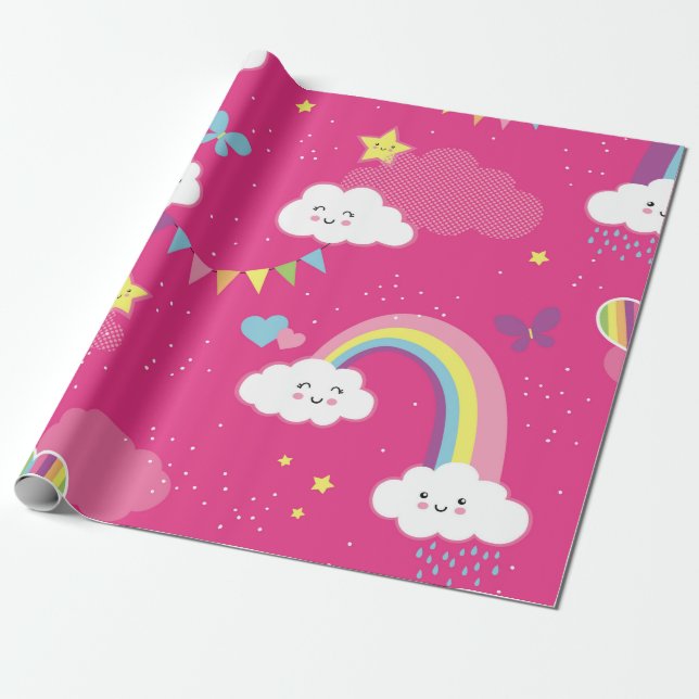 Snygg Rosa Rainbow Himlar som upprepar mönster. En Presentpapper (Utrullad)