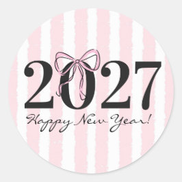 Snygg rosa randig rosett 2027 Nyårsparty Söt Runt Klistermärke