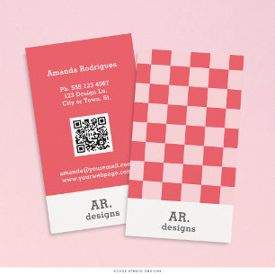 Snygg Rosa Röd Rutig QR Visitkort