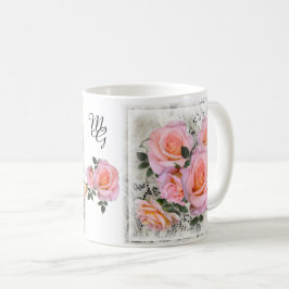 Snygg Rosa ros med Monogram Kaffemugg
