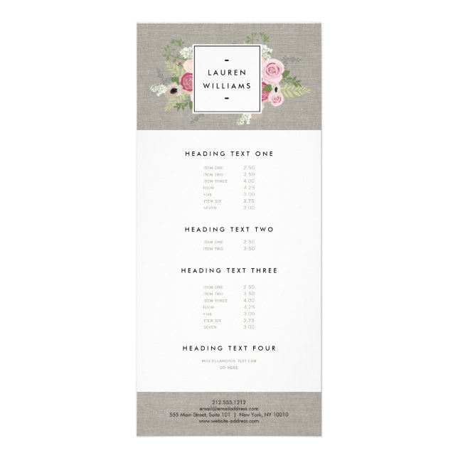 Snygg Rosa ros på Linen Modern Elegance Reklamkort (Framsidan)