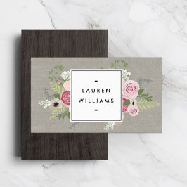 Snygg Rosa ros på Linen Modern Elegance Visitkort