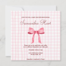 Snygg Rosa SimpleGingham Rosa Bow Baby Shower