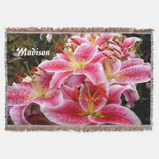 Snygg Rosa Stargazer Lilies Sherpa Blanket Filt (Framsidan)