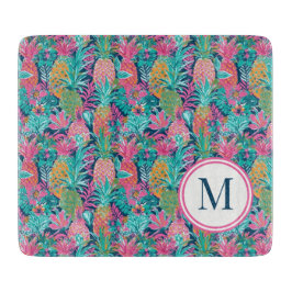 Snygg rosa teal marinblå Pineapple Monogram
