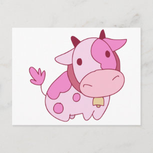 Snygg Rosa Tecknad Cow Vykort