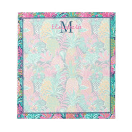 Snygg Rosa Turkos Marinblå Ananas Monogram Anteckningsblock