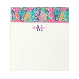 Snygg Rosa Turkos Marinblå Ananas Monogram Anteckningsblock
