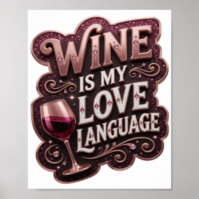 Snygg Rosa VIN ÄR MITT KÄRLEKSSPRÅK Poster (Framsidan)