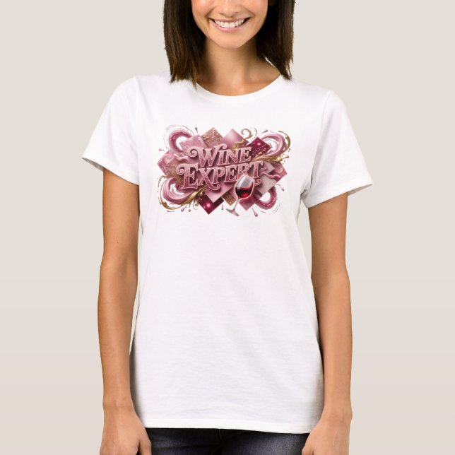 Snygg Rosa VINEXPERT Textdesign T Shirt (Framsida)