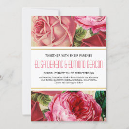 Snygg rosa vintage ro blommigt bröllop inbjudningar