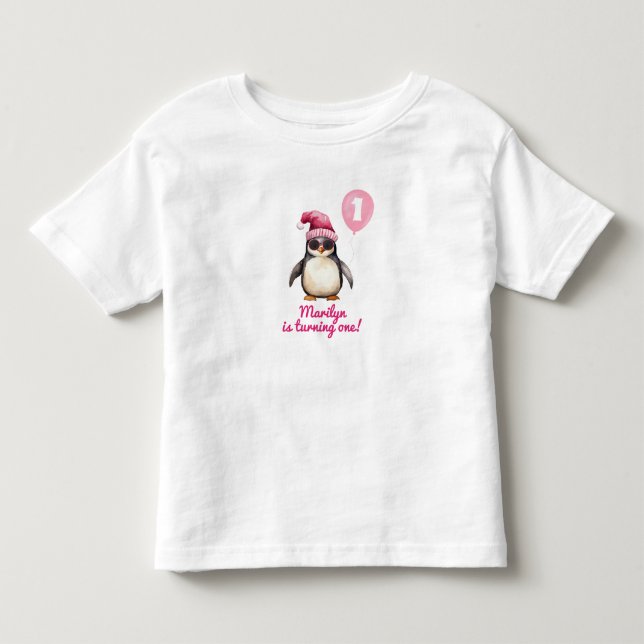 Snygg Rosa Vinterpingvin T Shirt (Framsida)